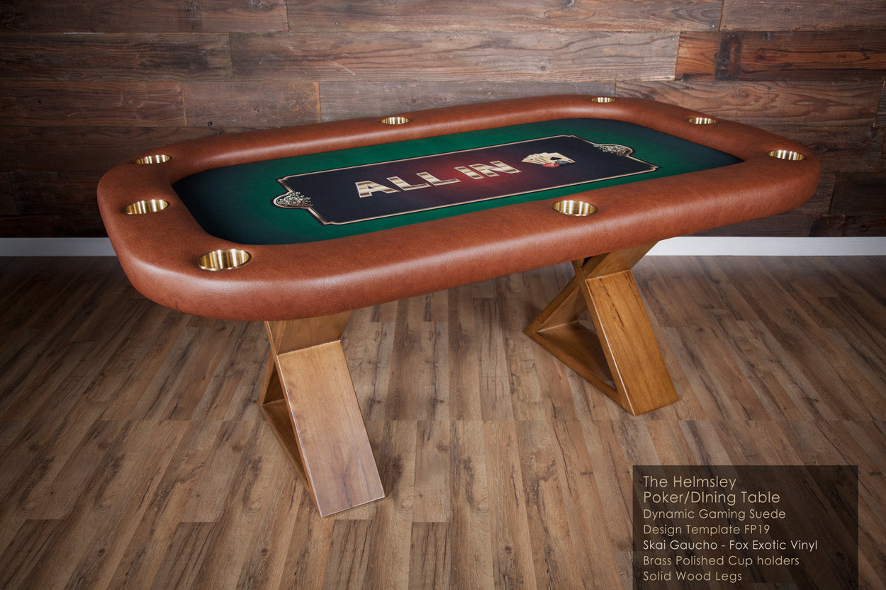 BBO The Helmsley Poker Table with Dining Top by BBO Poker Tables: oval, brown trim, green felt.