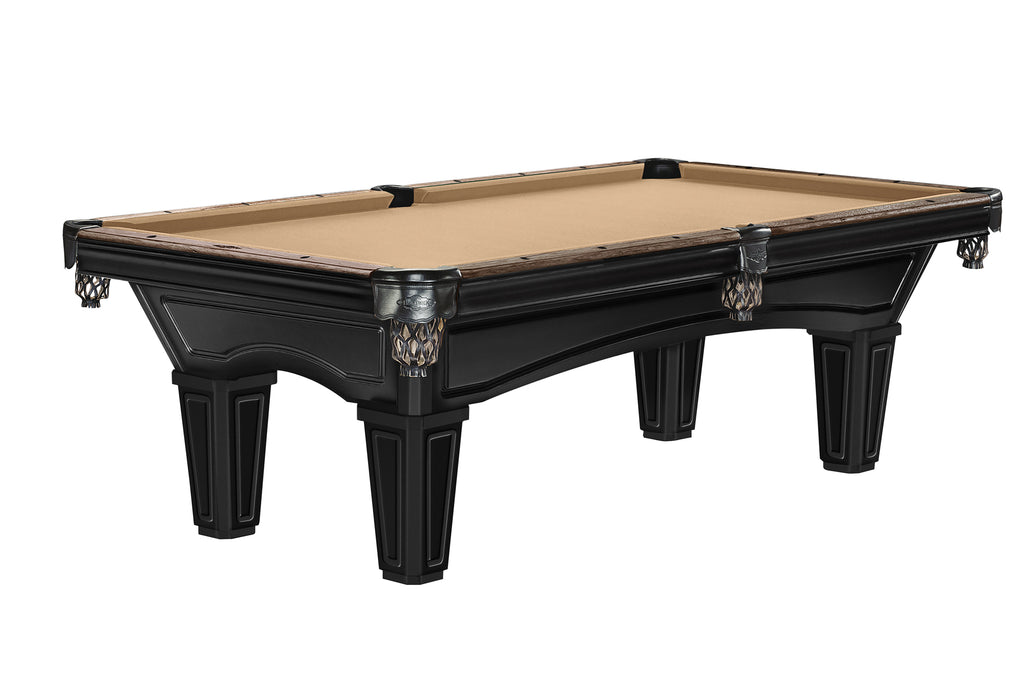 Brunswick Billiards Glenwood 7' Slate Pool Table in Matt Black with tan felt and decor pockets.