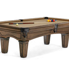 Brunswick Billiards Glenwood 7' Slate Pool Table in Coffee with cues, balls & chalk on top.
