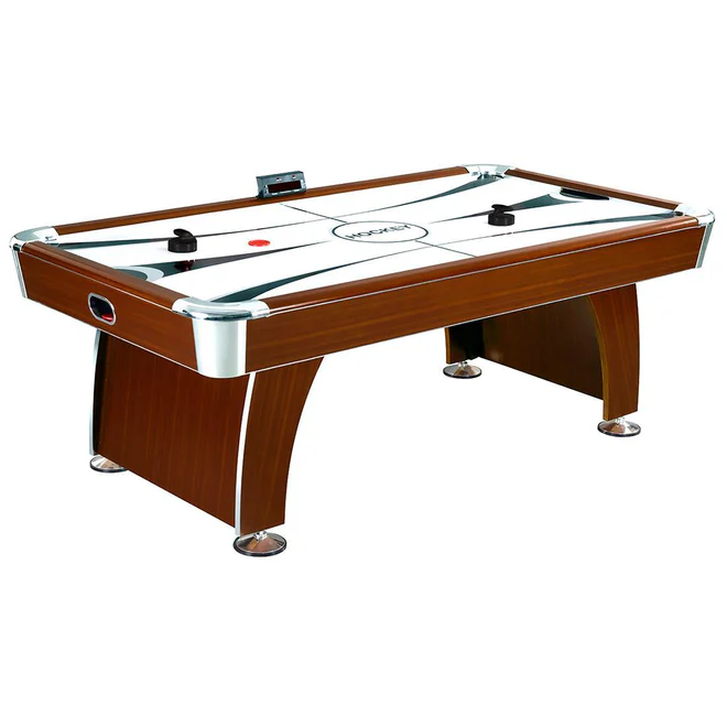 Hathaway Brentwood 7.5-Ft Air Hockey Table in brown/white with electronic scoring, paddles & puck.