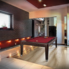 Modern room with Brunswick Billiards The Henderson 8' Slate Pool Table in Espresso, tiled floor.
