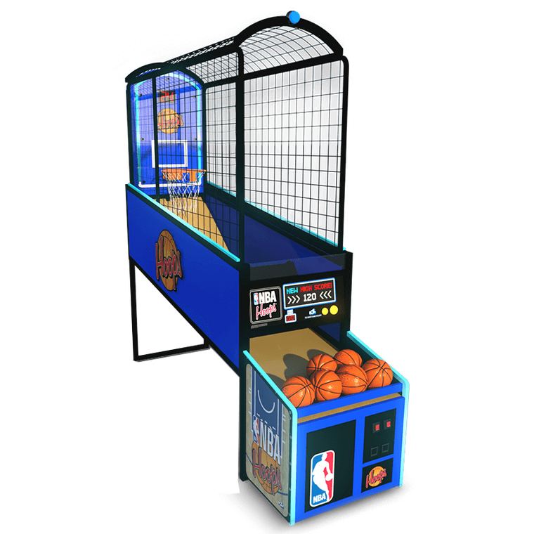ICE NBA Hoops Matrix arcade game features NBA branding and custom NBA visuals on display.