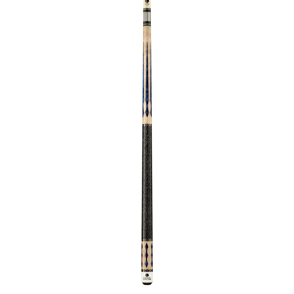 Lucasi Custom Birdseye/Blue Luster Cue with black & white linen wrap by Lucasi.