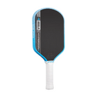 Pickleball paddle with blue and black design on a white background