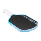 Pickleball paddle with blue and white design on a white background