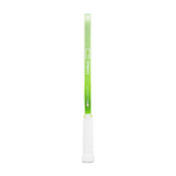 Green and white tennis racket handle on a white background