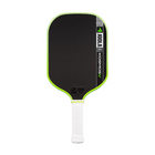 Pickleball paddle with black and green design on a white background