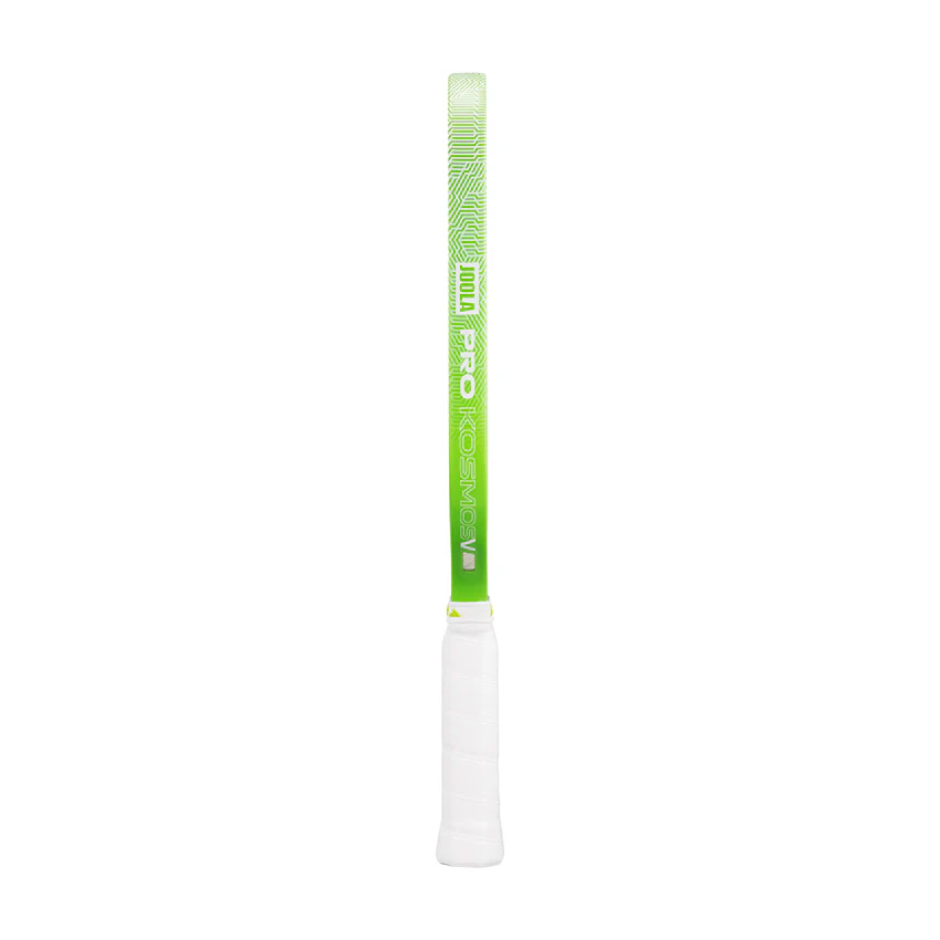 Green and white golf club grip on a white background