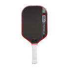 Pickleball paddle with red and black design on a white background