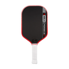 Pickleball paddle with red and black design on a white background