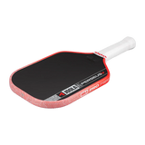 Pickleball paddle with red and black design on a white background