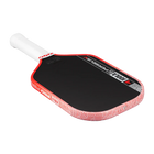 Red and black pickleball paddle with white handle on a white background