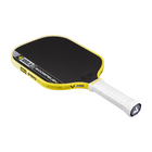 Yellow and black pickleball paddle on a white background
