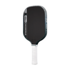 Black pickleball paddle with white handle on a white background