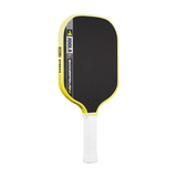 Black and yellow pickleball paddle on a white background