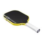 Yellow and black pickleball paddle on a white background