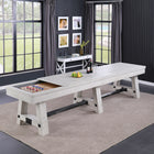 Playcraft 16' Yukon Pro-Style Shuffleboard Table in Northern Drift in a bright, modern room.