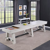 Playcraft 16' Yukon Pro-Style Shuffleboard Table in Northern Drift in a bright, modern room.