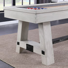 Playcraft 16' Yukon Pro-Style Shuffleboard Table, Northern Drift, with chips and polymer surface.
