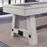 Playcraft 16' Yukon Pro-Style Shuffleboard Table, Northern Drift, with chips and polymer surface.