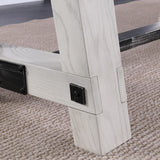 Close-up of Playcraft 16' Yukon Shuffleboard Table in Northern Drift on beige carpet.