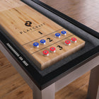 Playcraft Monaco 12' Pro-Style Shuffleboard Table—modern game room furniture with pucks.