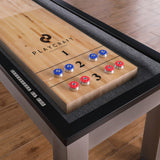 Playcraft Monaco 12' Pro-Style Shuffleboard Table—modern game room furniture with pucks.
