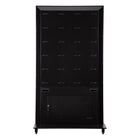 LEDScopic 75" 4K black digital kiosk on wheels, vertical, shown from the back.