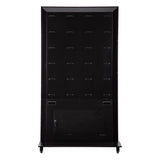 LEDScopic 75" 4K black digital kiosk on wheels, vertical, shown from the back.