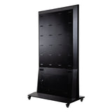 LEDScopic 75" 4K Digital Kiosk with lockable rear, wheels, USB player—shown from rear.