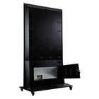 LEDScopic 75" 4K Vertical USB Player Kiosk, black, on wheels with open access panel.