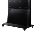 The LEDScopic 75" 4K kiosk has a lockable back panel and four caster wheels.