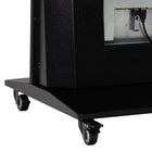 Close-up of a LEDScopic 75" 4K Vertical Digital USB Player Kiosk on a black metal cart with wheels.