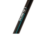 Close-up of a carbon fiber rod or shaft with a visible carbon weave pattern, featuring white and black LAUNCH branding with teal accent stripes on a plain white background.
