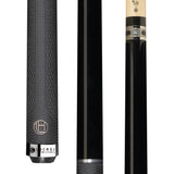 Three close-ups of the Lucasi Hybrid® LHT88 Pool Cue featuring a low deflection shaft and grip.