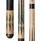 Close-up of Lucasi Lux® LUX46 Pool Cue featuring green diamond inlays and a solid core shaft.