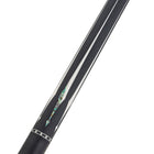 Close-up of a Lucasi Lux® LUX59 Pool Cue with decorative inlay and white geometric accents.