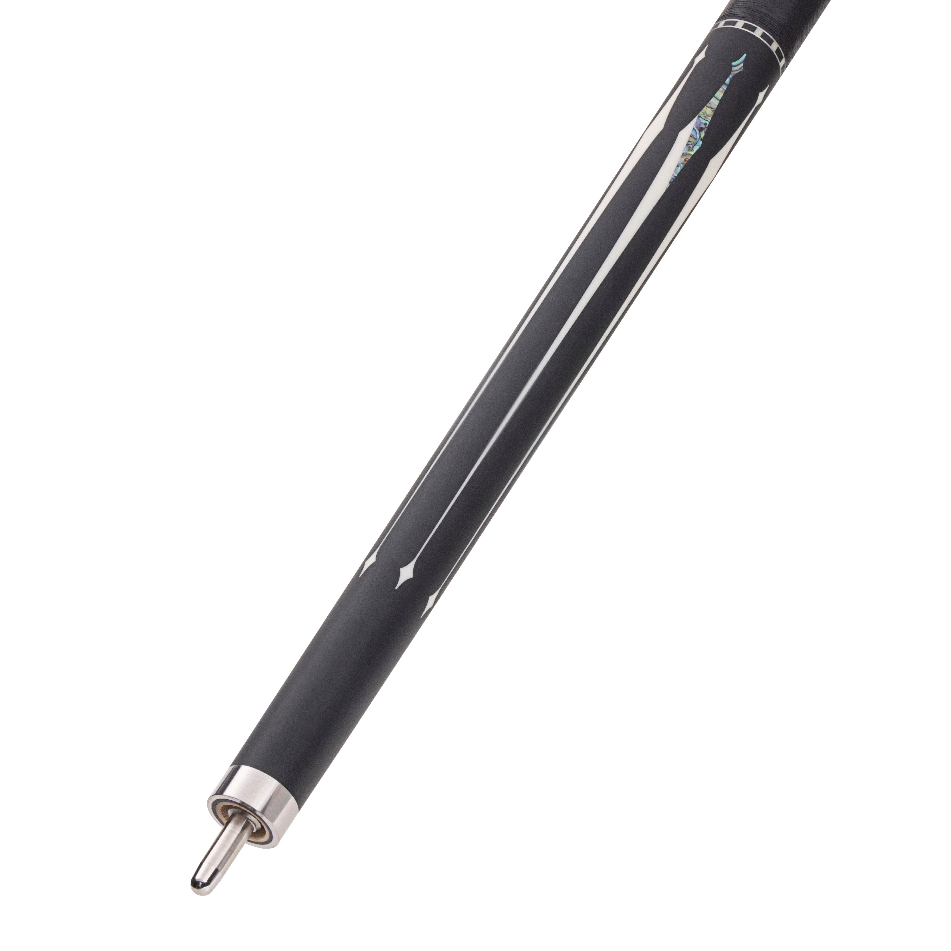 The Lucasi Lux® LUX59 Pool Cue by Lucasi in black and silver with a Tiger Everest tip.