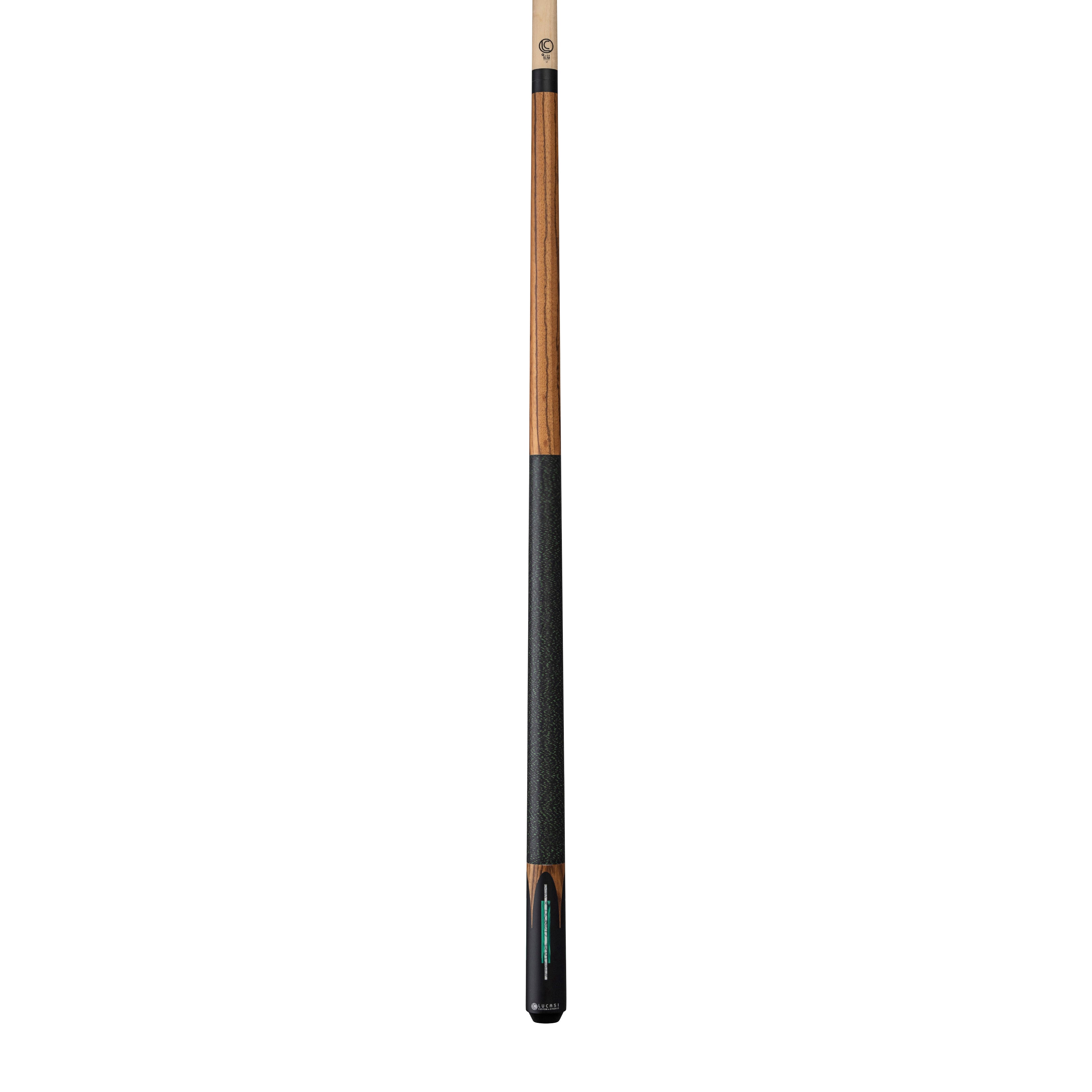 A Lucasi Lux® LUX60 Pool Cue with a black grip and Uni-Loc shaft stands upright on white.