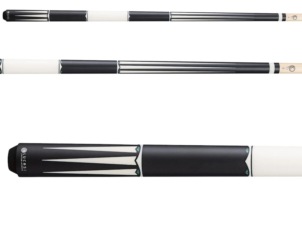 Lucasi Limited Edition LUX67 Cue in matte black with geometric pattern and Kamui Pro tip.