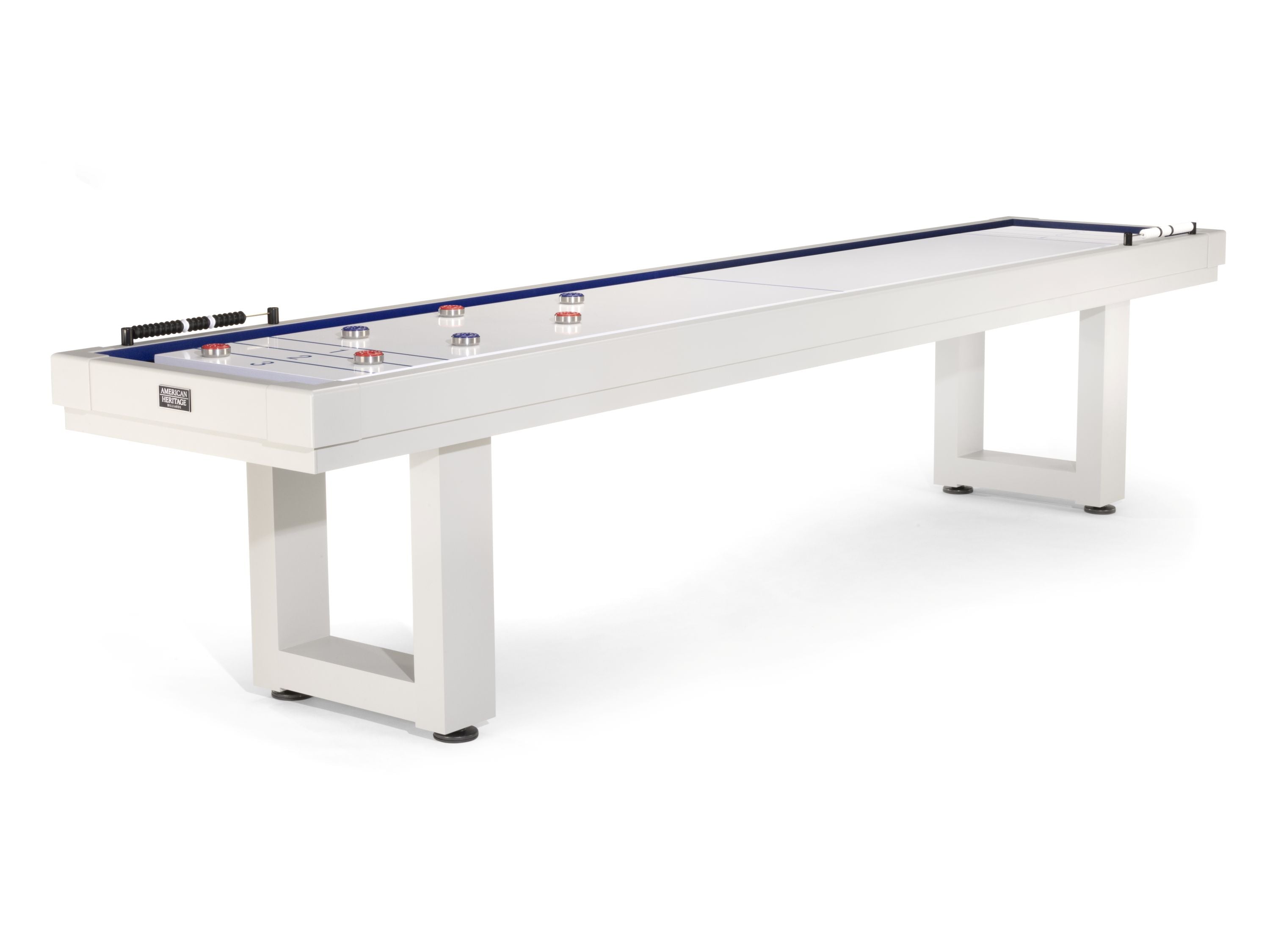 American Heritage Lanai 12' Pearl White outdoor shuffleboard table by American Heritage Billiards.