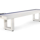 American Heritage Lanai 12' Outdoor Shuffleboard Table in Pearl White—outdoor-ready and stylish.