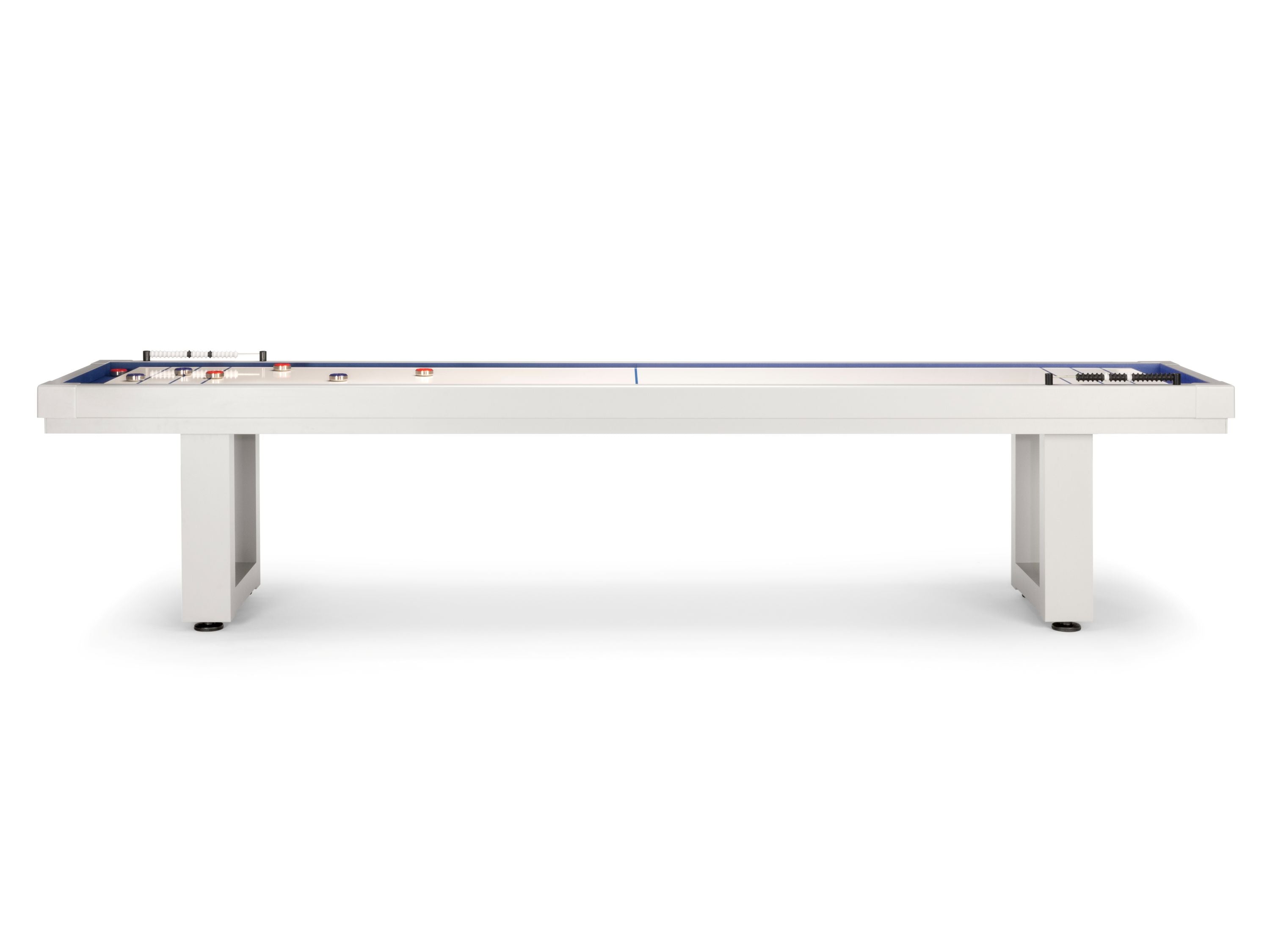 American Heritage Lanai 9' Outdoor Shuffleboard Table in Pearl White with scoring ends.