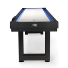 American Heritage Lanai 9' Outdoor Shuffleboard Table in Obsidian Black, viewed from one end.