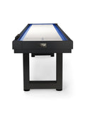 American Heritage Lanai 9' Outdoor Shuffleboard Table in Obsidian Black, viewed from one end.