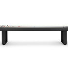 American Heritage Lanai 9' Outdoor Shuffleboard Table in Obsidian Black, front view.