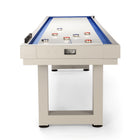 American Heritage Lanai 12' Outdoor Shuffleboard Table in Oyster Grey with pucks arranged.