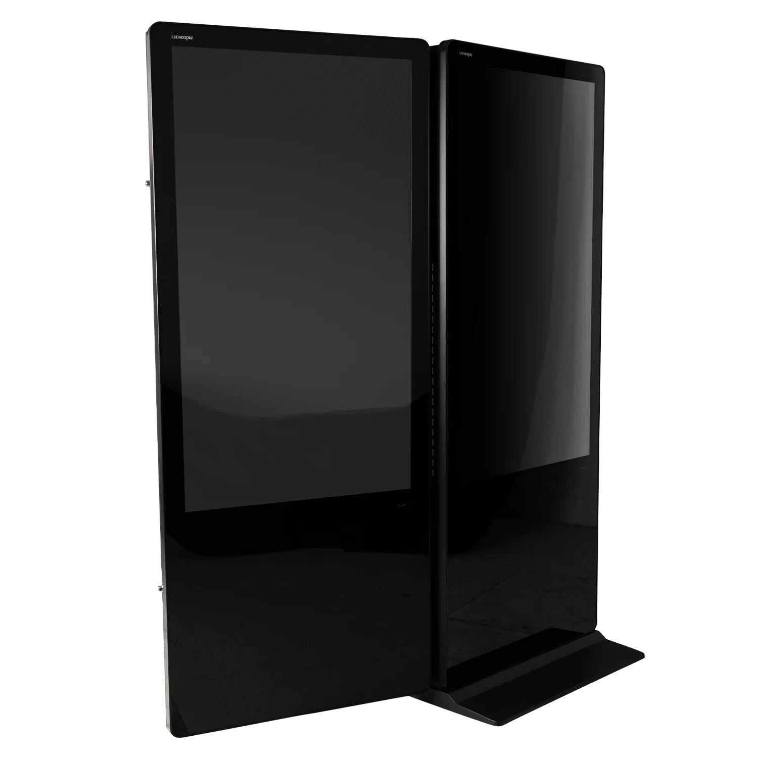 LEDScopic DOUBLE SCREEN 4K USB DIGITAL KIOSK: two 55" black displays with Android OS on one base.