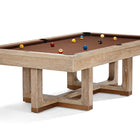 Brunswick Billiards Matanza 8' Slate Pool Table in Sandwashed with balls on white background.