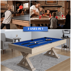 Multifunctional game table used for ping pong, pool, and dining with family and children.